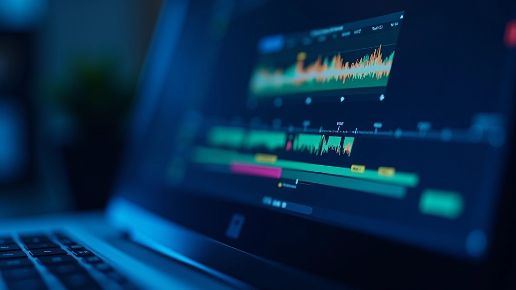 Ecrã de software de edição com análise visual de frames de vídeo, destacando momentos-chave em código de cores